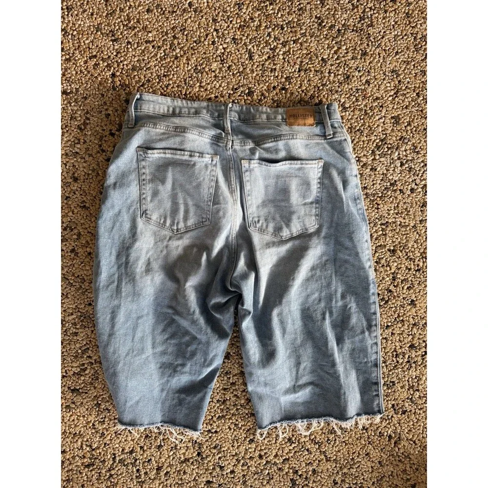 Hollister Curvy Ultra High Rise Dad Jean Shorts 15R W32 Distressed Long Jorts